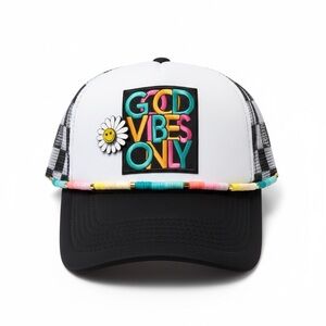 Black and White Checkered ‘Good Vibes Only' Women's Cap w/ Removable Chain